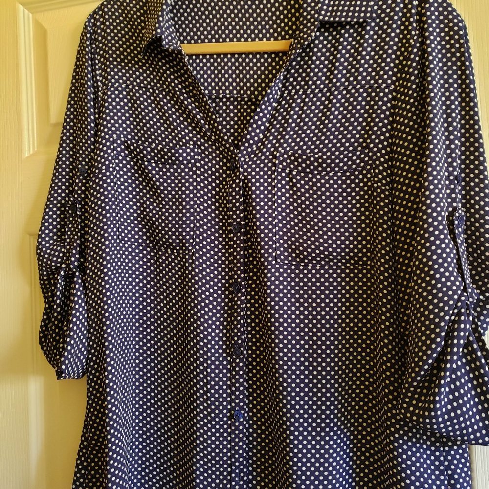 Express Portofino Shirt Button Down Long Sleeve Roll Tab Blouse Size Large
